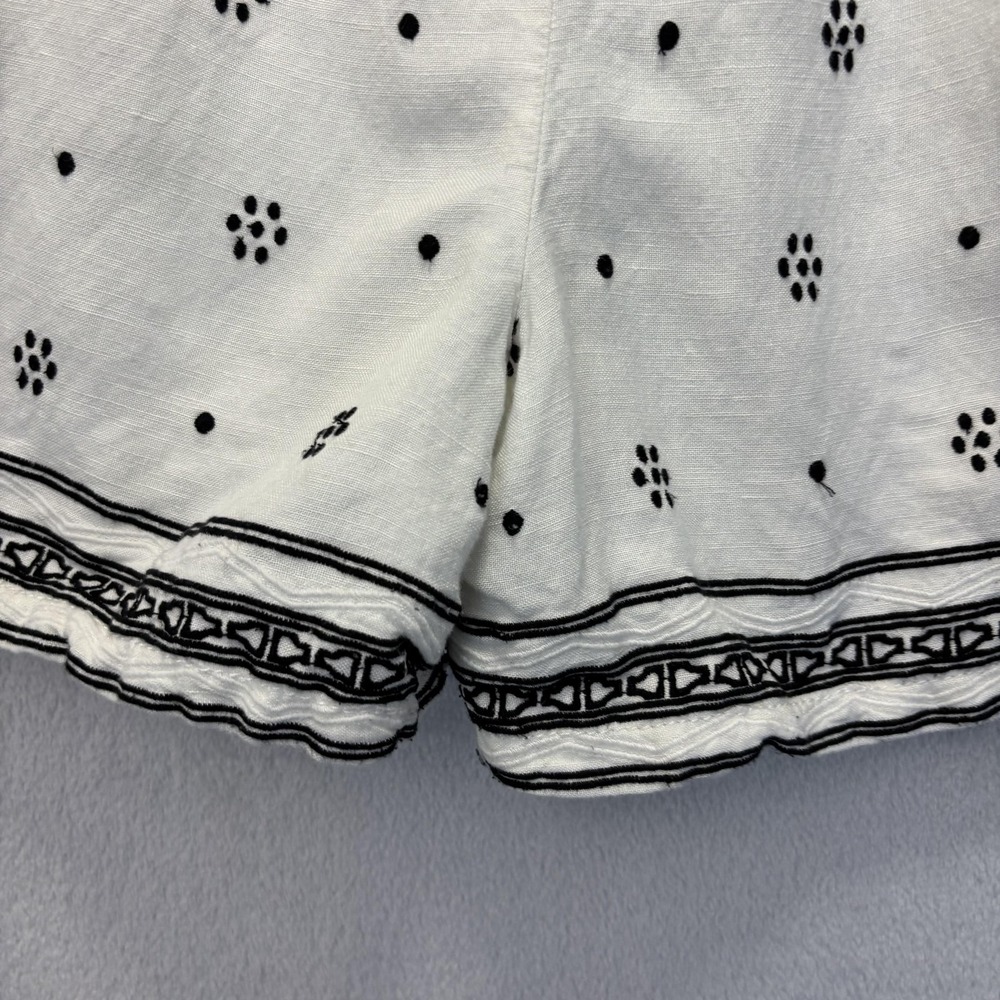 LOFT Linen Blend Belted Shorts Womens Small S White Floral Embroidered Elastic - Picture 10 of 11